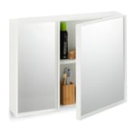 Relaxdays, Double Doors, Mirrored on Both Sides, HWD: 50 x 65 x 15.5 cm, Bathroom Wall Cabinet, White, Engineered Wood Glass