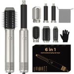 Hair Styler 6 en 1, Set de Coiffure Airstyler avec Sèche-Cheveux à Brosse Ronde, Brosse à Air Chaud, Fer à Friser Airflow Automatique, Sèche-Cheveux, Brosse à Lisser les Cheveux (Argent)