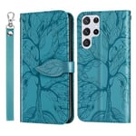 IMEIKONST Coque Compatible avec Samsung Galaxy S24 Ultra, Flip Étui PU Cuir [Porte-Cartes de Crédit] Portefeuille [Magnétique] Étui à Rabat Housse Coque pour Samsung S24 Ultra. Tree Bleu RXZ