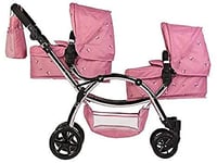 Roma Darcie Twin Dolls Pram in Pink, Suitable From 3 to 16 Years, Adjustable Handle Height, 16 Combinations, Double Dolly Toy Stroller For Christmas, Ideal For Reborn Dolls