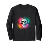 Skull with headphones and Colorexplosion Long Sleeve T-Shirt