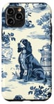 Coque pour iPhone 11 Pro Décoration vintage à rayures avec cocker en toile bleue et blanche