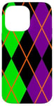 Coque pour iPhone 14 Pro Max Clowncore Halloween Losanges Plaid Violet Vert Clown Jester