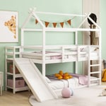 Hauss Sploe - Lit enfant 90x200 cm, lit superposé avec toboggan et rangement, en bois, sommier sans lattes, sans matelas, blanc