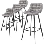 Woltu - 4 x Tabouret de Bar 43 x 35, 5 x 88cm, Chaise de Bar Assise en Velours et Pieds en métal, avec Pieds et Repose-Pieds , Gris Clair