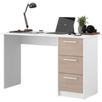 Bureau ESSENTIEL PARISOT 3 tiroirs - Décor chêne et blanc - L 121,2 x P 55 x H 74,5 cm - Fabriqué en France