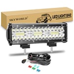 SKYWORLD Phare de Travail LED 180W 22.8cm Projecteur LED Voiture 12V 24V Spot Flood Feux Antibrouillard LED Feux de Travail avec 12V Câblage pour Voiture Camion Tracteur SUV Bateau