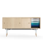 House of Finn Juhl - Sideboard With Tray Unit, Oak Veneer, Light Blue Steel, Cold - Skänkar och sideboards - Finn Juhl - Träfärgad - Metall/Trä