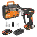 WORX NITRO - Perceuse-Visseuse sans Fil SwitchDriver 20V - Double Tête - Couple Max de 50 Nm - 40mm Bois - Moteur Brushless - Réglage du Couple Électronique - Livrée Avec Batterie et Chargeur - WX177