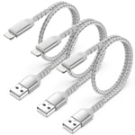 Câble iPhone Court [50CM, 3Pack], Certifié MFi 0.5M Cable Lightning Nylon Tressé Résistant Charge Rapide Cable Chargeur pour Apple iPhone 14 13 12 11 Pro Max Xs X 8 7 6 Plus SE iPad Air/Mini