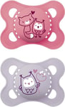 MAM Original Soother 2-6 Months (Pack of 2), Baby Soother Made from Sustainable Material, SkinSoft Silicone Teat, with MAM Soother Case, Pink/Purple (Designs May Vary)