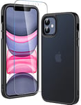 Hensinple Coque pour iPhone 11, Coque iPhone 11 avec Verre Trempé Protection D'écran Antichoc Militaire 360 Degrés Résistante intégrale Complète Protection Bumper Etui Housse pour iPhone 11-Noir