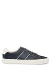 BOSS Mens Aiden Tenn Faux-Leather Trainers with Grained and Plain Textures Size 5 Dark Blue