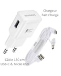 Samsung Original Adaptateur de Charge Rapide Blanc 15w maxi Prise Chargeur Secteur Courant Origine Pour Oppo A2 A3s A5s A7 A12 A15 A16 A17 A18 A31 A37 A38 A53 A54 A55 A57 A58 A77s A78 A79 A83 A92 A96