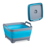 Relaxdays Bassine Pliable, 9 litres, Trou d'évacuation, poignées, Plastique, pour Le Camping, Gris et Bleu