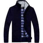 Whispering Jones London 2k18Oct Mens Zip Up Thick Fleece Lined Winter Knitted Cardigan Classic Jumper Cardigan[Navy,XXXL]