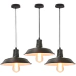 Wottes - Lot de 3 Lustre Suspension Industriel Moderne Luminaire Abat-jour en Métal E27 pour Chambre Salle à Manger Salon ø26cm Noir et Blanc