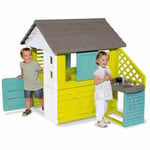 Smoby - Maison Pretty + Cuisine d'Eté - Cabane de Jardin Enfant - Persiennes et Volets Coulissants - 17 Accessoires - 810722