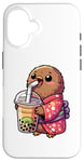 iPhone 16 Kiwi Bird Drinking Bubble Tea Japanese Kimono Case