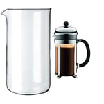BODUM Chambord 8 Cup French Press Coffee Maker, Chrome, 1.0 l, 34 oz & 1508 Replacement Glass, 8 Cups, 1.0 L, 34 oz, Diameter 9.6 cm, H 18 cm