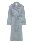 Mango Double Breasted Denim Trench Blå