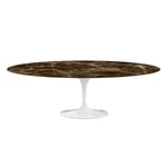 Knoll - Saarinen Oval Table - Matbord, 244 x 137 cm, Vitt underrede, skiva i glansig brun Emperador marmor - Spisebord - Eero Saarinen - Brun - Metall/Stein