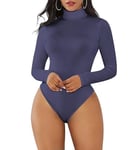 Joyshaper Bodysuit for Women Long Sleeve Turtle Neck Bodysuits Top Ladies Slimming Body Suit Thong Sexy Leotard Tank Top with Snap Closure Casual Going Out Winter Outfit Navy S