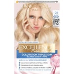 L’ORÉAL PARIS - Coloration Cheveux Permanente Triple Soin - Couvre 100% des Cheveux Blancs - Excellence Crème - Nuance : Blond Ultra Clair Naturel (01)