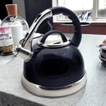 Whistling Kettle Black Stainless Steel Stovetop Gas Electric Induction Hobs 3.5L