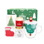 JORTINE Cadeaux de Noël pour Femmes, Cadeau Noel Tasse,Cadeau de Noël,Verre Noel Tasse de café Double paroi Coupe en avec poignée,Coffret Cadeau de Noël pour Femme Mama Amie Sœur Collègue