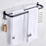 Porte-Serviettes de Bain, Porte-Serviettes Noir Mat, Porte-Serviettes Adhésif avec Deux Porte-Serviettes et Crochet, Porte-Serviettes de Bain en Aluminium (40cm)