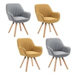 MEUBLE COSY Lot de 4 Chaise Salle à Manger Scandinave Fauteuil Coiffeuse Siège Pivotant avec Accoudoirs pour Chambre Salon Cuisine Bureau, Rembourré en Tissu Pieds en Bois Massif, Multicolore