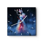 Horloge murale en verre 30x30cm Silencieuse Femme myst?re nuit for?t Wall Clock