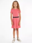 Tommy Hilfiger Kids' Essential Logo Belted Skater Dress, Glamour Pink