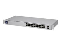 Ubiquiti UniFi Switch USW-24 - Kytkin - Administreret - 24 x 10/100/1000 + 2 x Gigabit SFP - desktop, monterbar på stativ