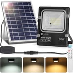 Aigostar - Projecteur Solaire LED d’extérieur avec Panneau Solaire,50W,Dimmable 3000/4000/6500K,5000mAH,Batterie de Grande Capacité,IP66,Lampe Solaire exterieur avec Télécommande,2M Câble,pour Jardin