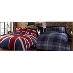 Rock N Roll Funky Union Jack British Uk Blue Red White King Size Duvet Cover Bedding Bed Set, Blue & Argyle King Size Quilt Duvet Cover and 2 Pillowcase Reversible Bedding Bed Set, Tartan Check - Blue