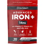 Iron Tablets 14mg | 180 Count | +Vit C, B12 & Folic Acid | Vegan | By Horbaach