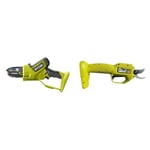 RYOBI - Élagueur à main 18V - Brushless/moteur sans charbons - guide 10 cm - 6 m/s & Sécateur Électrique 18V One+ - Lames Bypass Chromées en Acier Carbone Japonais SK5