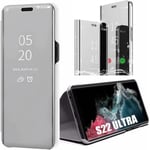 Helkroppsväska för Samsung S22 Ultra Protection 360 Clear View Smart Case - Silver Silver