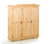 Dmora - Wardrobe with three hinged doors in solid pine, oak color, 150 x 180 x 56 cm.