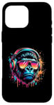 Coque pour iPhone 16 Pro Max Monkey DJ Disco Music Lover Gorilla Chimpanzee Casque audio