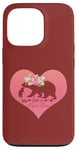 Coque pour iPhone 13 Pro Cœur floral rose foncé avec quatre oursons pour la fête des mères