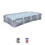 Bestway | Steel Pro Rectangle Above Ground Pool, Leaf Shape Pattern Swimming Pool, Complete Set 3.66 m x 2.01 m x 66 cm