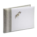 CLUB GREEN WH.Satin Guest Book with SIL.Edge/Bow 25.5X18 30pgs, Card, White, 29.15 x 20.3 x 2.8 cm