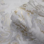 Muriva Elixir Metallic Marble Swirls Abstract Art Grey & Gold Wallpaper 166506