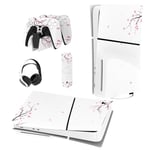 PlayVital Autocollant pour ps5 Slim Console Standard Sticker Skin pour ps5 Slim Disc Edition,Autocollants Accessoires pour ps5 Manette&Télécommande&Casque&Station de Charge-Fleurs de Cerisier Tombe