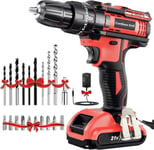 Cordless Drill Driver 21V, Cordless Hammer Drill with Battery 2000mAh, 25+3 Max