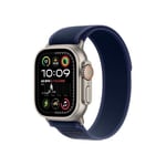 Apple Watch Ultra 2 (49 mm GPS + Cellular) Montre de Sport connectée avec Boîtier en Titane Naturel et Boucle Trail Bleu (M/L). Suivi de l’activité, GPS Haute précision, Neutre en Carbone