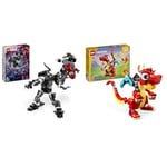 LEGO Marvel Venom Mech Armour vs. Miles Morales, Posable Spider-Man Toy Action Figure for Kids & Creator 3in1 Red Dragon Toy to Fish Figure to Phoenix Bird Model, Animal Figures Set